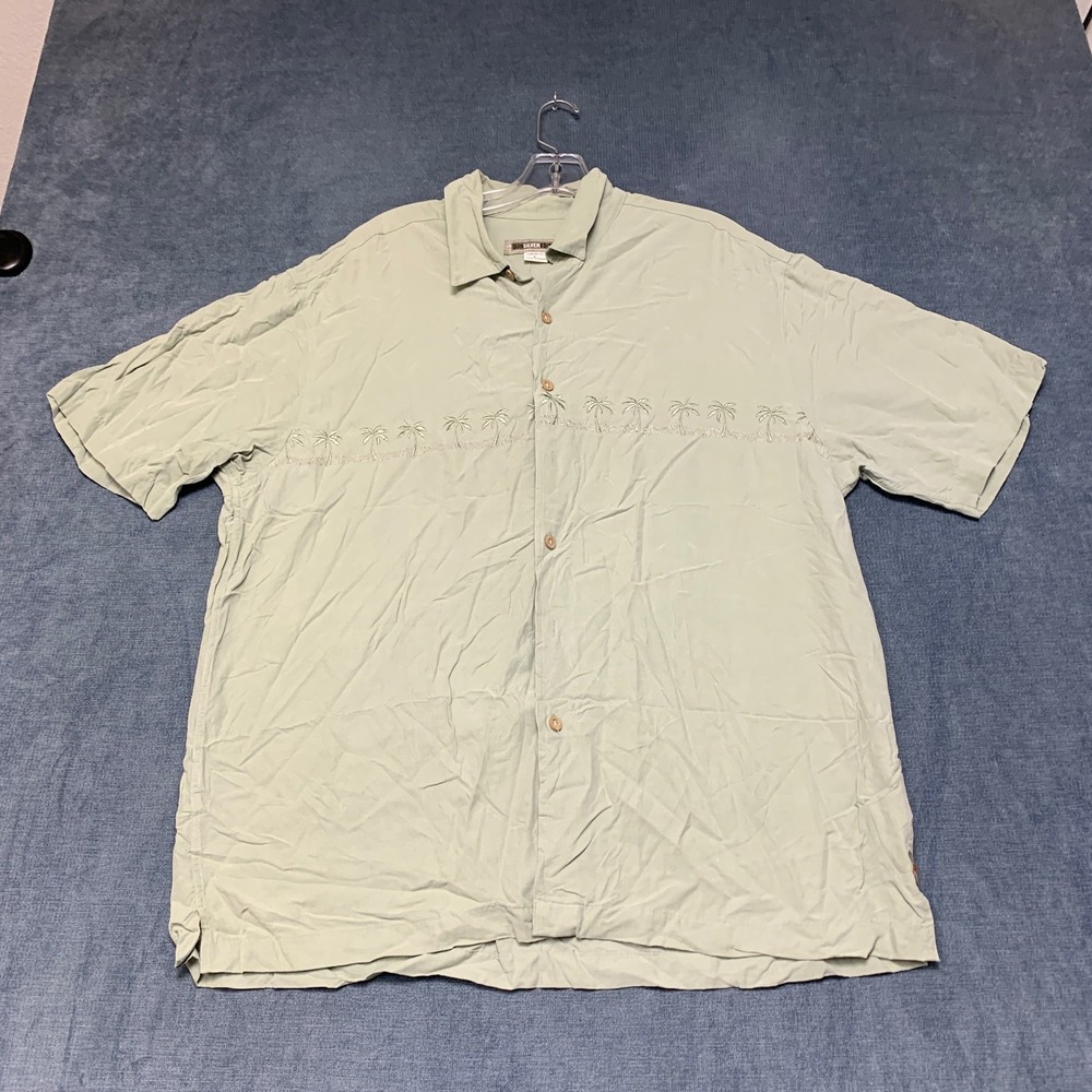 Quiksilver Shirt Mens L Light Green Palm Tree Embroidered Comfort Fit Button Up